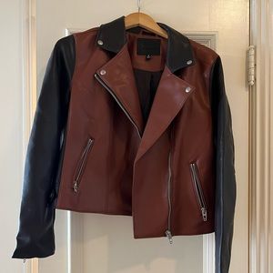Two-Tone Faux Leather Moto Jacket NWOT